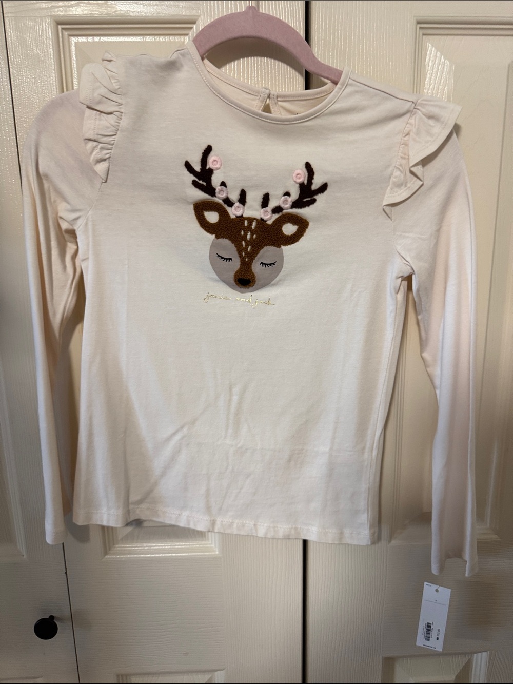 Girls' Cream Long-Sleeve Top with Deer Applique Janie and Jack